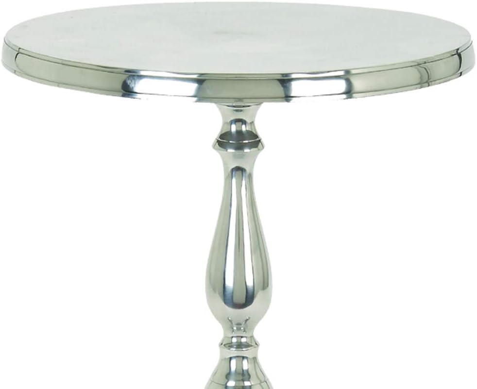 Benzara Traditional Style Aluminum Accent Table with Pedestal Base, Silver Pack of 2