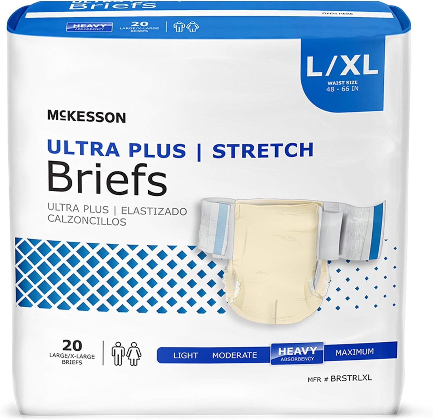 McKesson Ultra Plus Stretch Adult Incontinence Brief XL Heavy Absorbency Mat Body Shape, BRSTRLXL, Heavy, 80 Ct Pack of 2