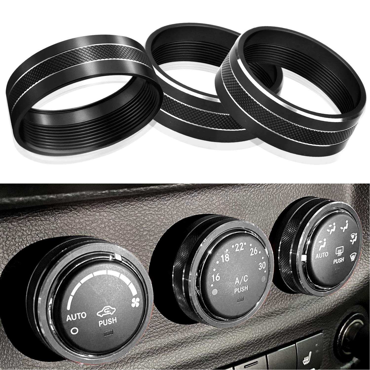3PCS Air Conditoning Button Cover Audio Switch Ring Trim Compatible with Jeep Accessories Wrangler JK JKU 2011-2017, for Dodge Challenger 2008-2014 Decor (Green)