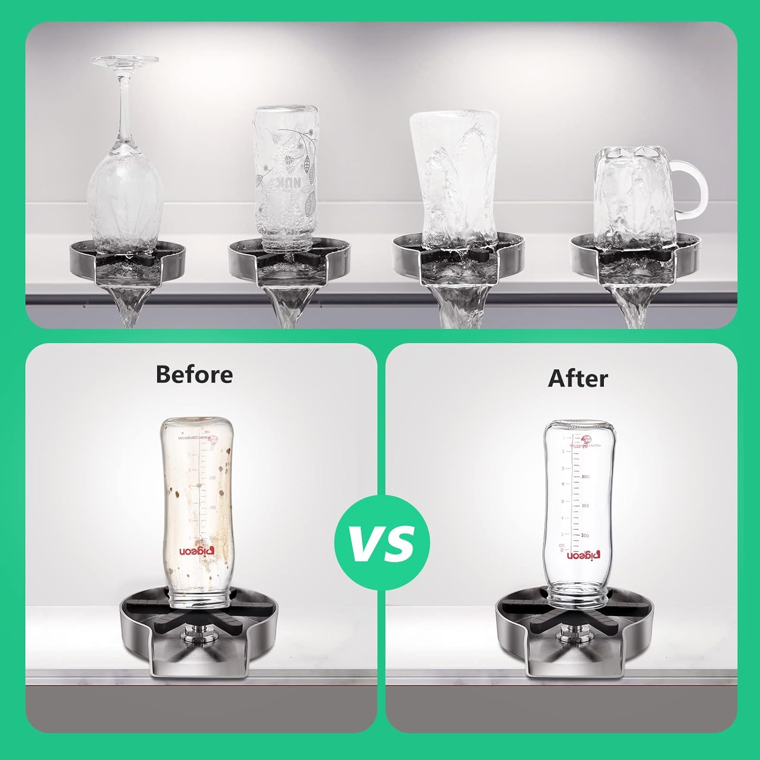 AntuCool Glass Rinser for Kitchen Sinks,Metal Bottle Washer,Kitchen Sink Accessories,Kitchen Sink Cup Rinser,Brushed Stainless