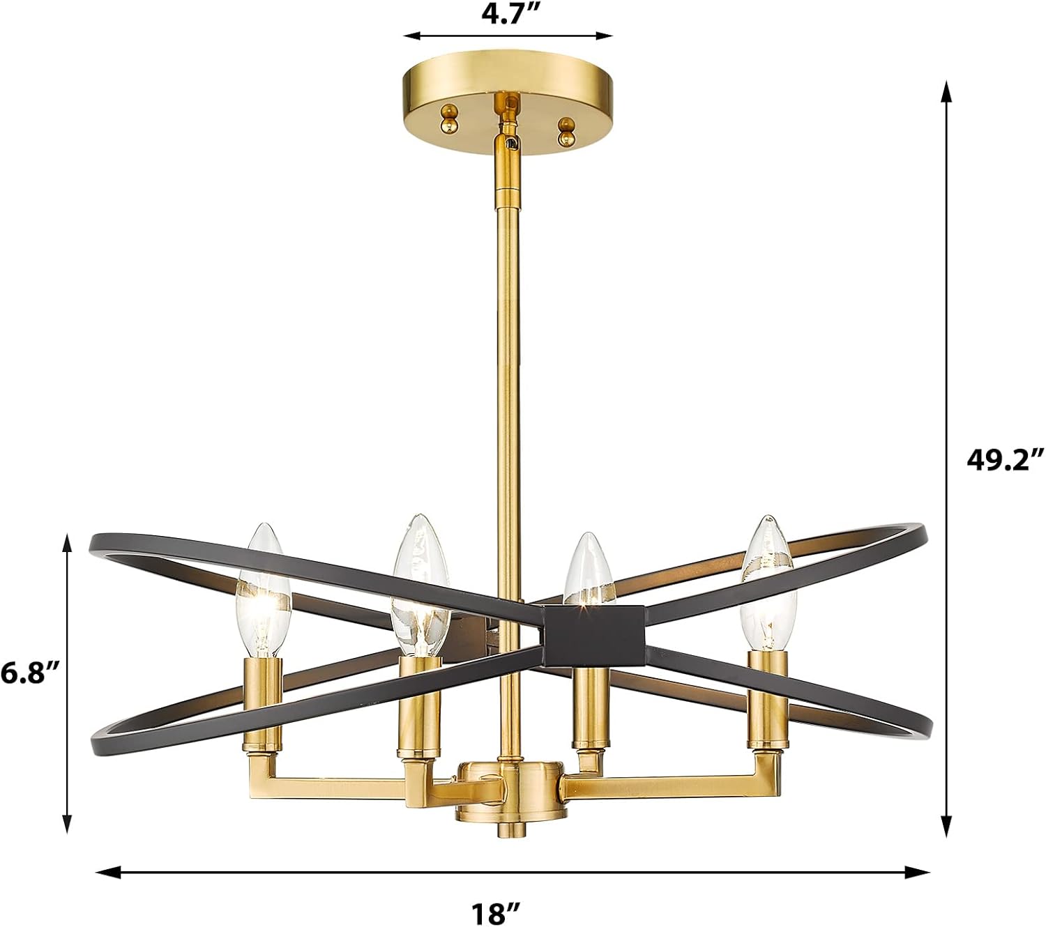 Emliviar 4-Light Farmhouse Chandelier - 18 Inch Modern Lantern Pendant Light for Bedroom Dining Room, Black and Gold Finish, YE243P-4 BK+BG