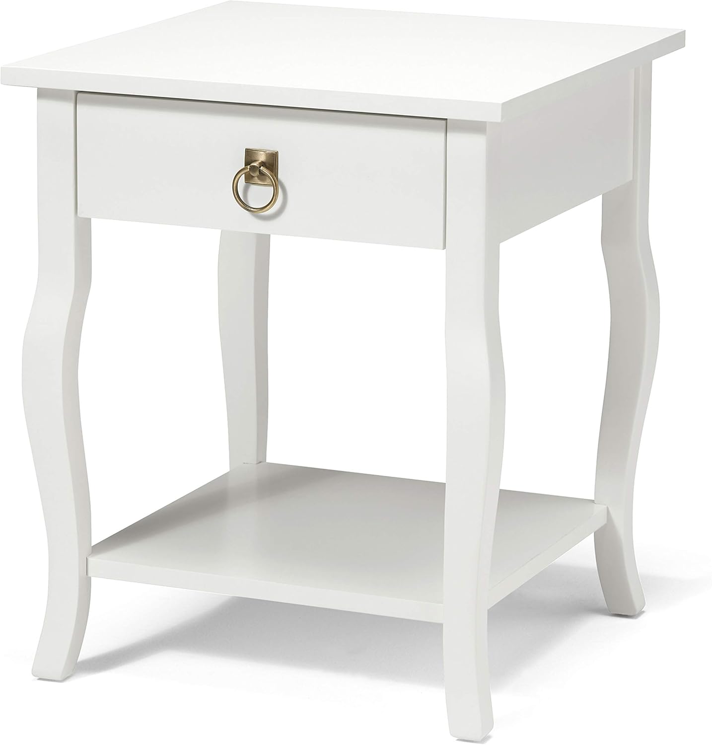 Kate and Laurel Lillian Wood Side Table with Curved Legs, Drawer, and Shelf, Black