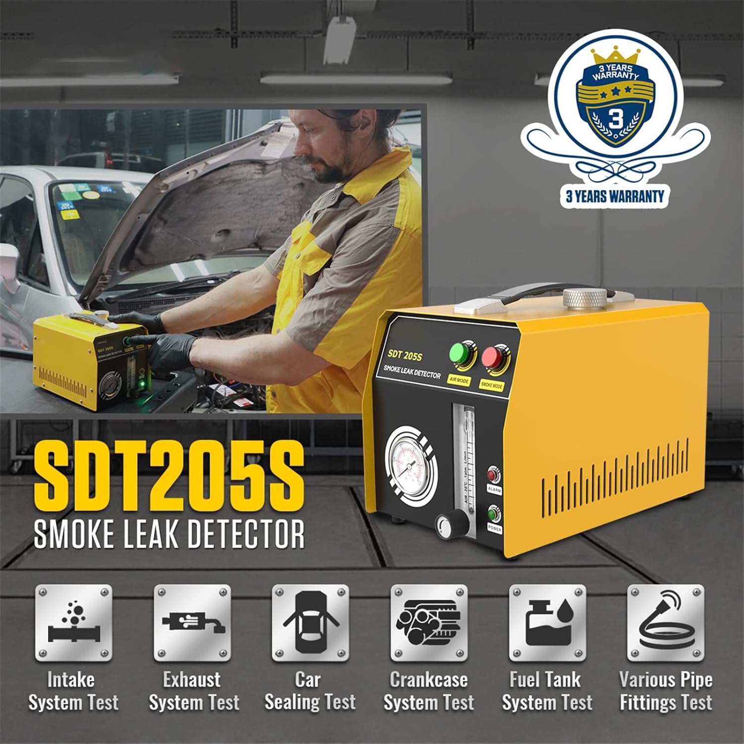 VKALTUL Automotive Smoke Machine Leak Tester 12V Car Fuel Pipe System EVAP Leak Detector with Flow Meter and Pressure Gauge for Vehicles Motorcycles(Air Mode/Smoke Mode)