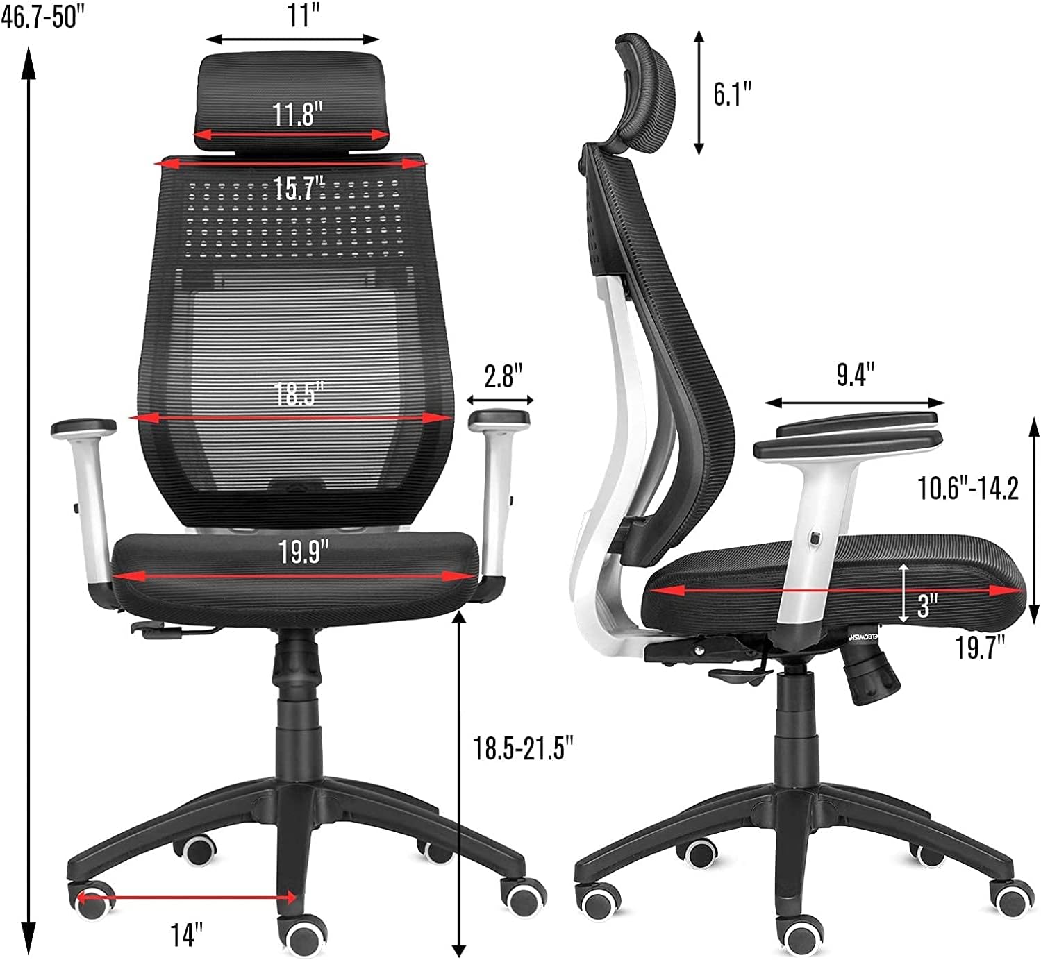 Ergonomic Mesh Office Chair,High Back Executive Desk Chair with Adjustable Head & Arm Rests Tilt Function Double Back Support Home Chair with Thick Cushions Swivel Computer Chair,Black