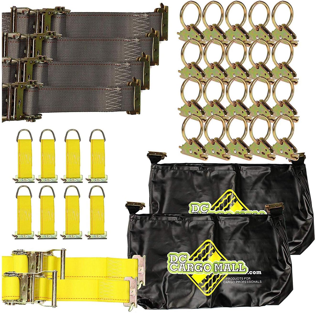 E-Track TieDown Kit: 20 O Rings, 10 TieOffs, 6 Ratchet Straps, 2 ETrack Bags. Ideal TieDown Accessories Package for Trucks, Trailers, Warehouse, Boat, Dock. E-Track NOT Included.