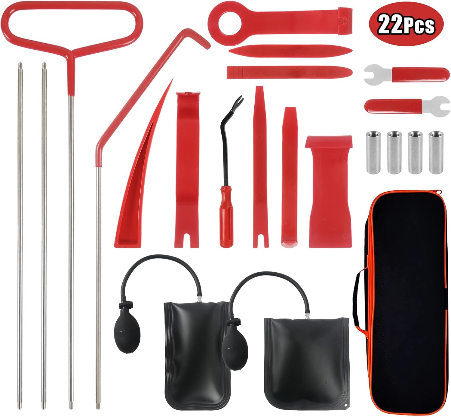 Foxtell 22 Pcs Car Tool Kit with Long Reach Tools Non Marring Air Wedge Pump Bag Automotive Emergency Essential Tools for Car Truck (22 PCS)