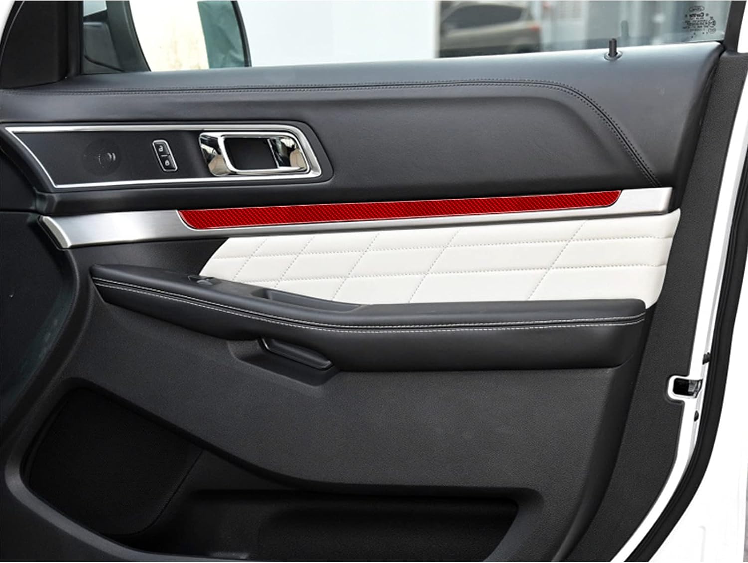 SUNJIKA Compatible with Carbon Fiber Interior Car Door Handle Panel Trim Long Stripe Sticker Car Decoration Accessories for Ford Explorer 2013 2014 2015 2016 2017 2018 (Red) 4PCS