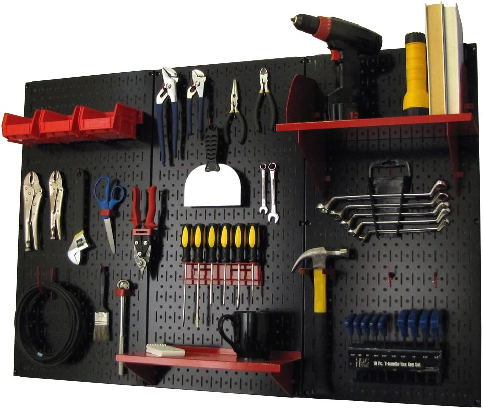 Pegboard Organizer Wall Control 4 ft. Metal Pegboard Standard Tool Storage Kit with Black Toolboard and Black Accessories