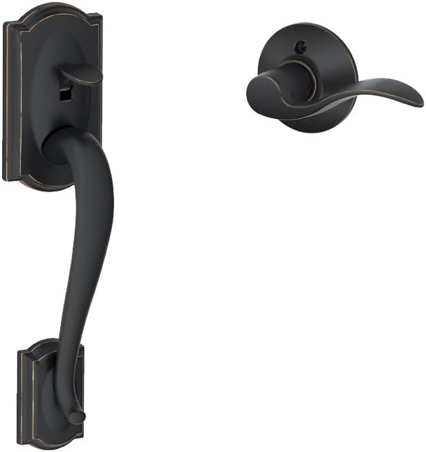 Schlage LOCK FE285 CAM 716 ACC RH Camelot Front Entry Handleset with Right-Handed Accent Lever Lower Half Grip, Standard Interior Trim, Aged Bronze