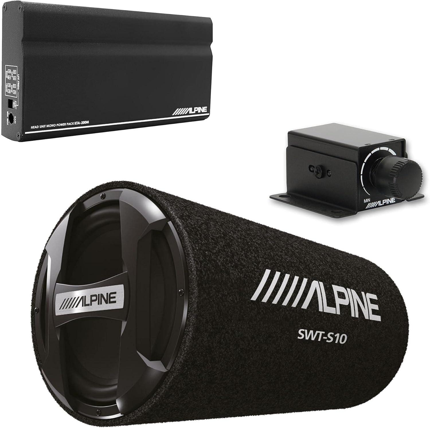 Alpine KTA-200M Mono Power Pack Amp with Alpine SWT-S10 10