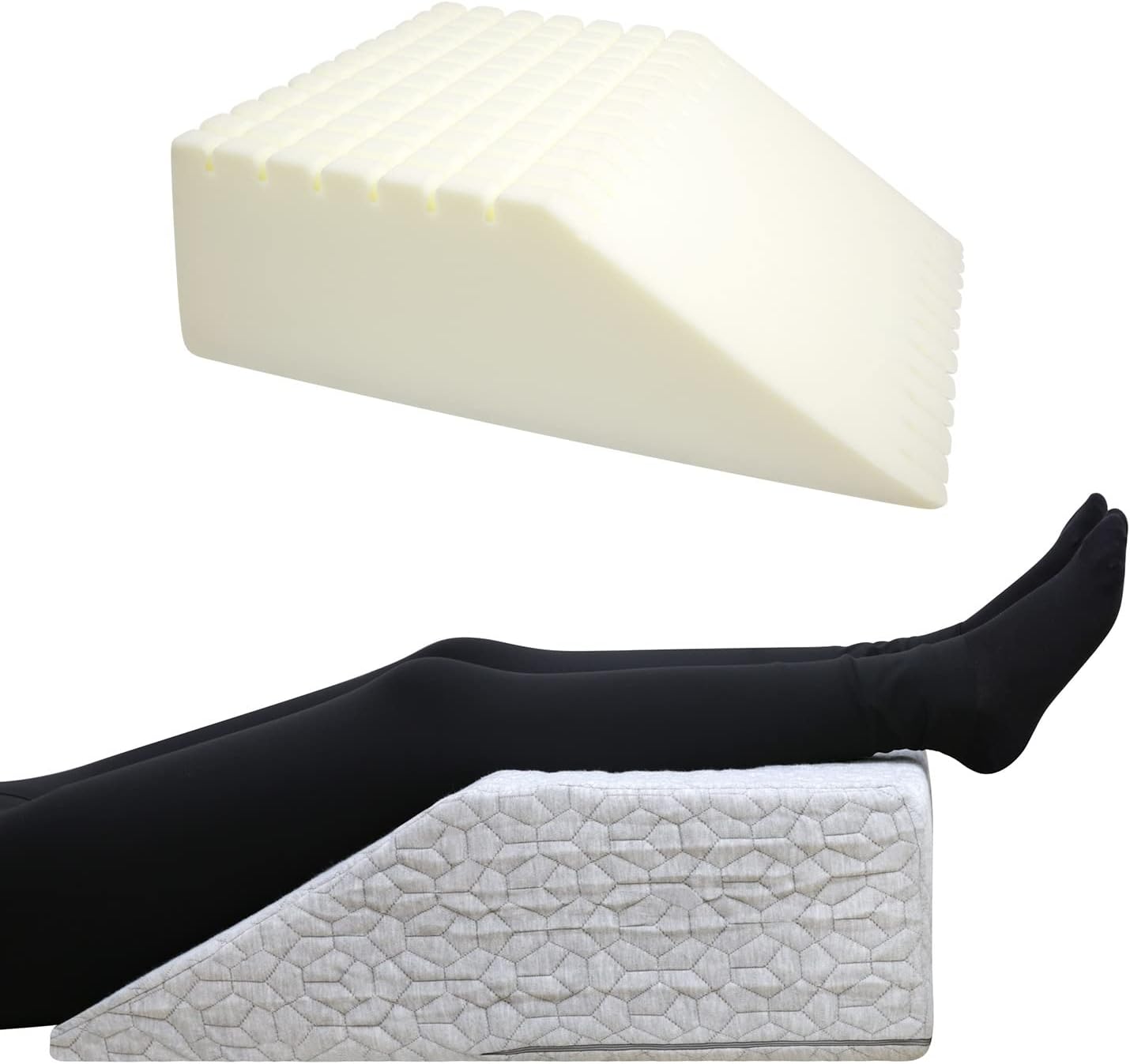 Leg Elevation Pillow with Spring Memory Foam Top, Leg Pillows for Sleeping, Post Surgery Leg Rest Pillow for Leg & Back Support and Pregnancy, Knee Pillow for Sleeping, Reading, Relaxing