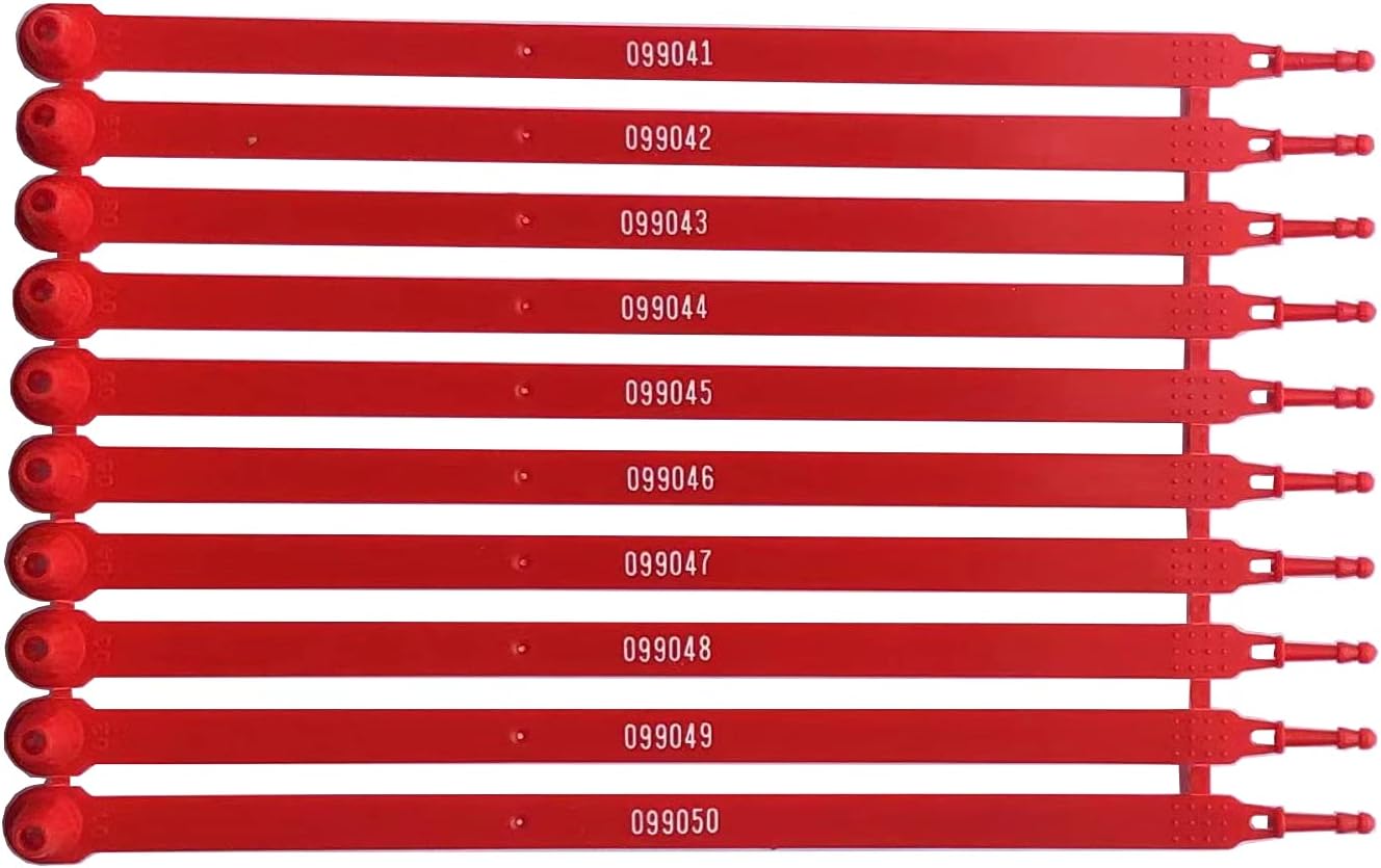 Yamadura Plastic Truck Seals, Tamper Evident Each Seal is Numbered Sequentially Use for Truck, Trailer, Container(Package of 100, Red), 9.8 x 0.55 inch