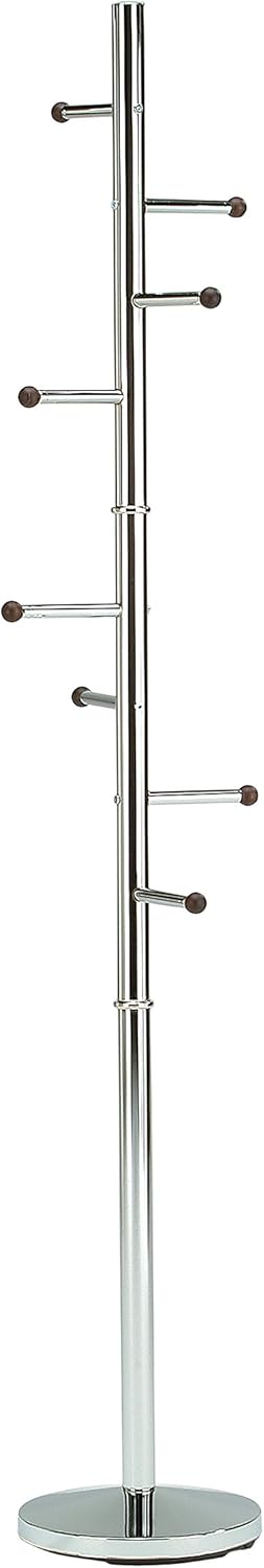 KB Designs Freestanding Metal Coat Rack Hat Hanger 8 Hook, Chrome/Walnut Pack of 2