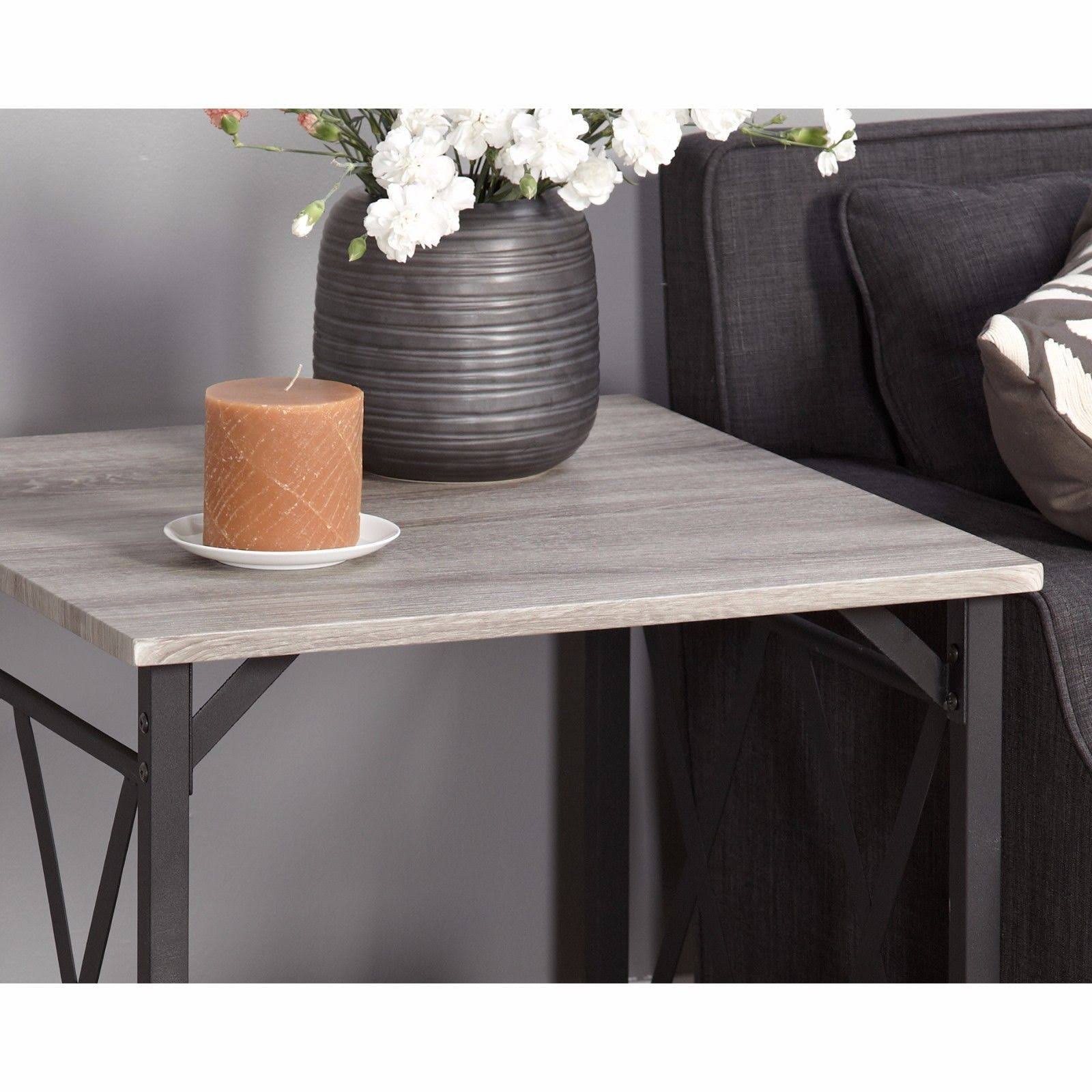 Rustic End Table Accent Furniture Living Room Steel Wood Reclaimed x Design New