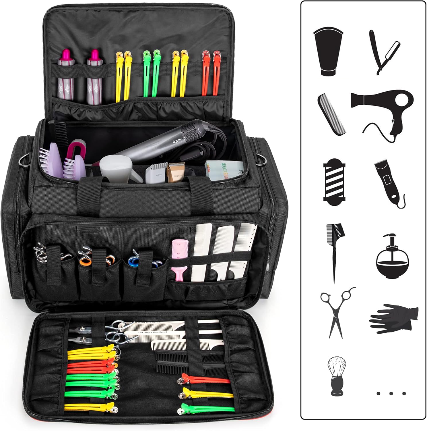 BAFASO Large Barber Bag with Adjustable Dividers, Travel Barber Case Holds Various Hair Cutting Tools (Bag Only), Black