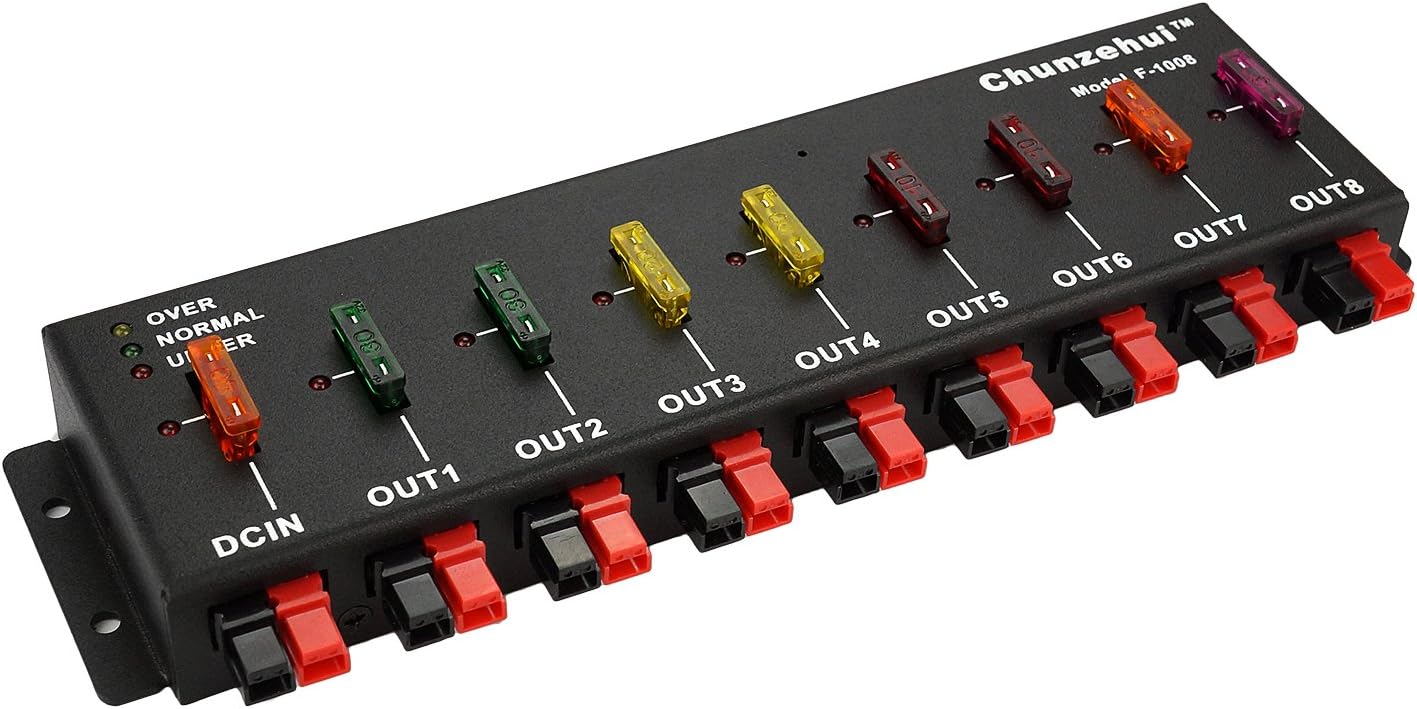 Chunzehui F-1008 Horizontal 9 Port 40A Connector Power Splitter Distributor Source Strip, 1 Input and 8 Output. Pack of 2
