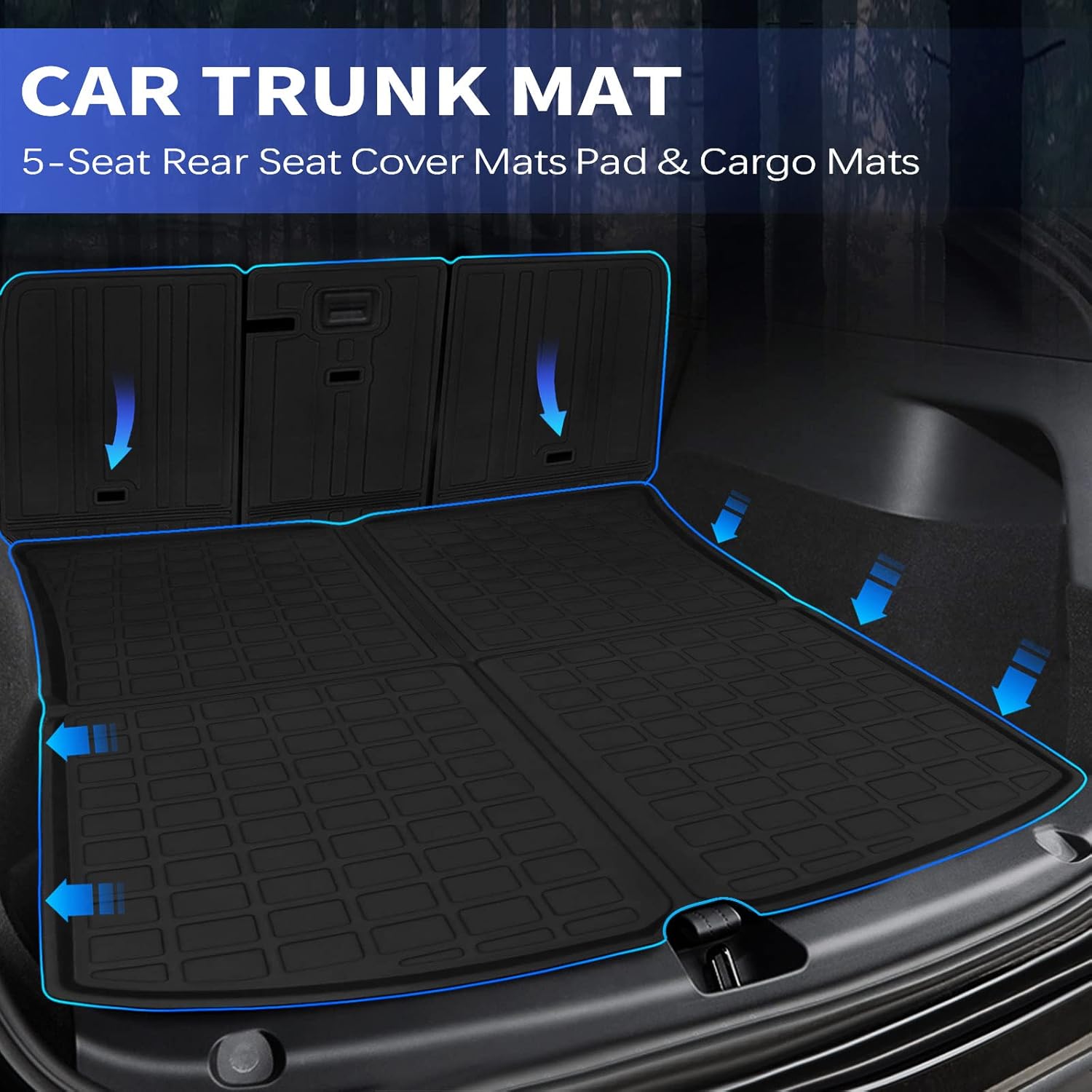 Rxicdeo Tesla Model Y Trunk Mats, All-Weather Cargo Liner, Waterproof Dog Car Seat Rear Cargo Mat Black