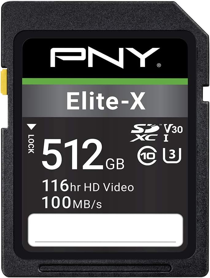 PNY 512GB Elite-X Class 10 U3 V30 SDXC Flash Memory Card (P-SD512U3100EX-GE) Pack of 2