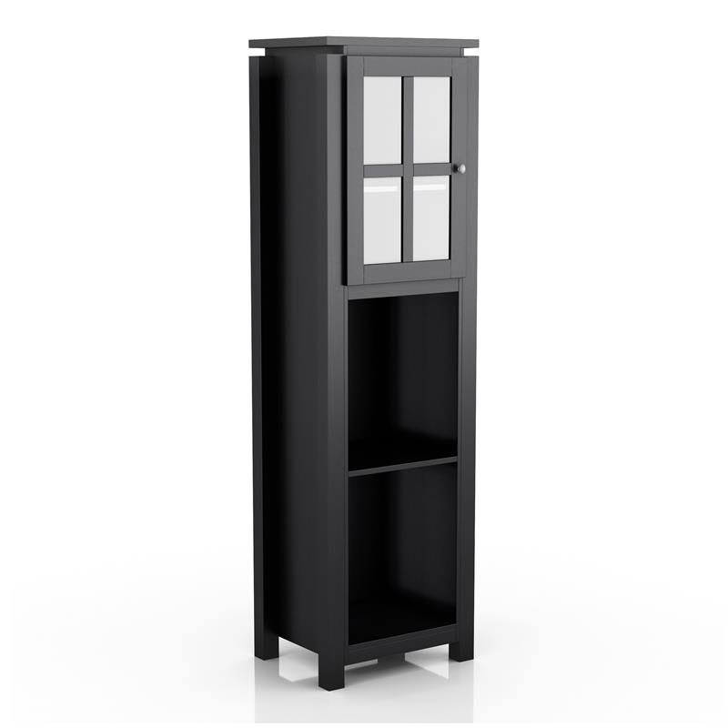 Furniture of America Tellun Wood Contemporary 4-Shelf Tower Cabinet in Black - HFW-1477C1-TR