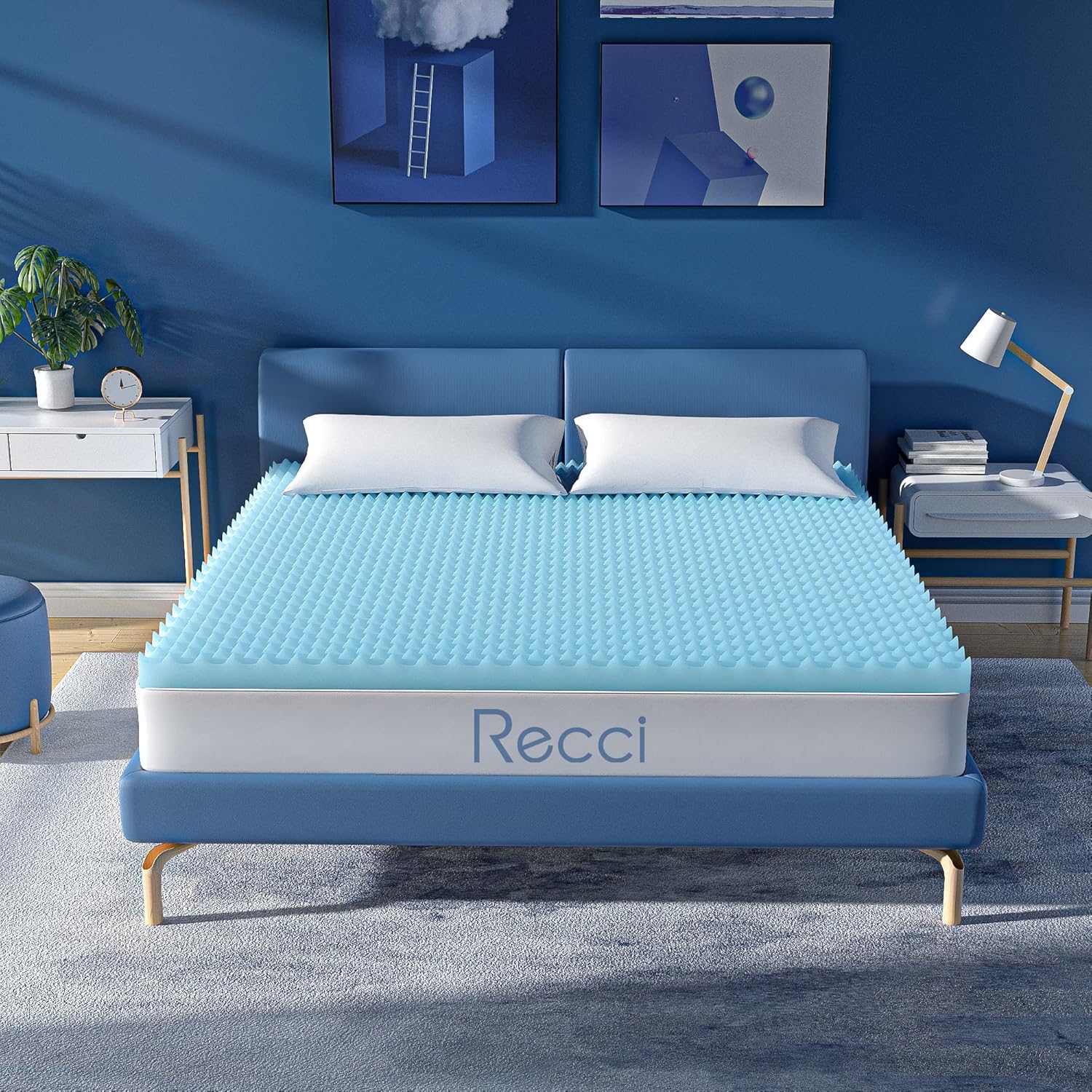 Egg Crate Mattress Topper King, RECCI 2.5 Inch Gel Memory Foam Mattress Topper, Pressure Relieving Mattress Topper for Back Pain, Cooling & Breathable, CertiPUR-US Certified, King Size Pack of 2