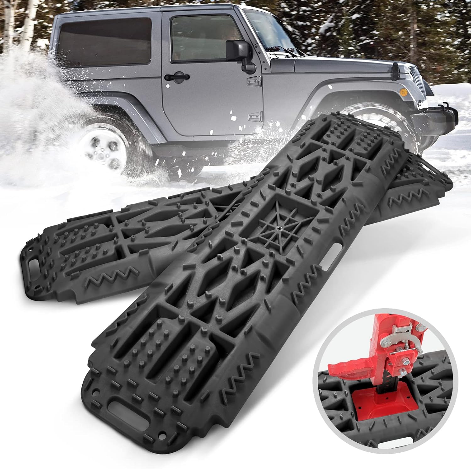 Kanruis Recovery Traction Boards, Emergency Tracks with Jack Lift Base for Off-Road Sand Mud Snow, 2 PCs Tire Ladder Mat (Black)&hellip;