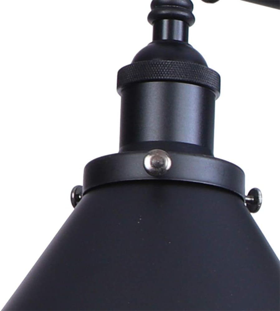 ATC&reg; Black Wall Light Sconce 2-Light Arm Adjustable Funnel-Shaped Lampshade Vintage E27 Wall Lamp Retro Industrial Luminaire for Cafe Bar Loft Decor