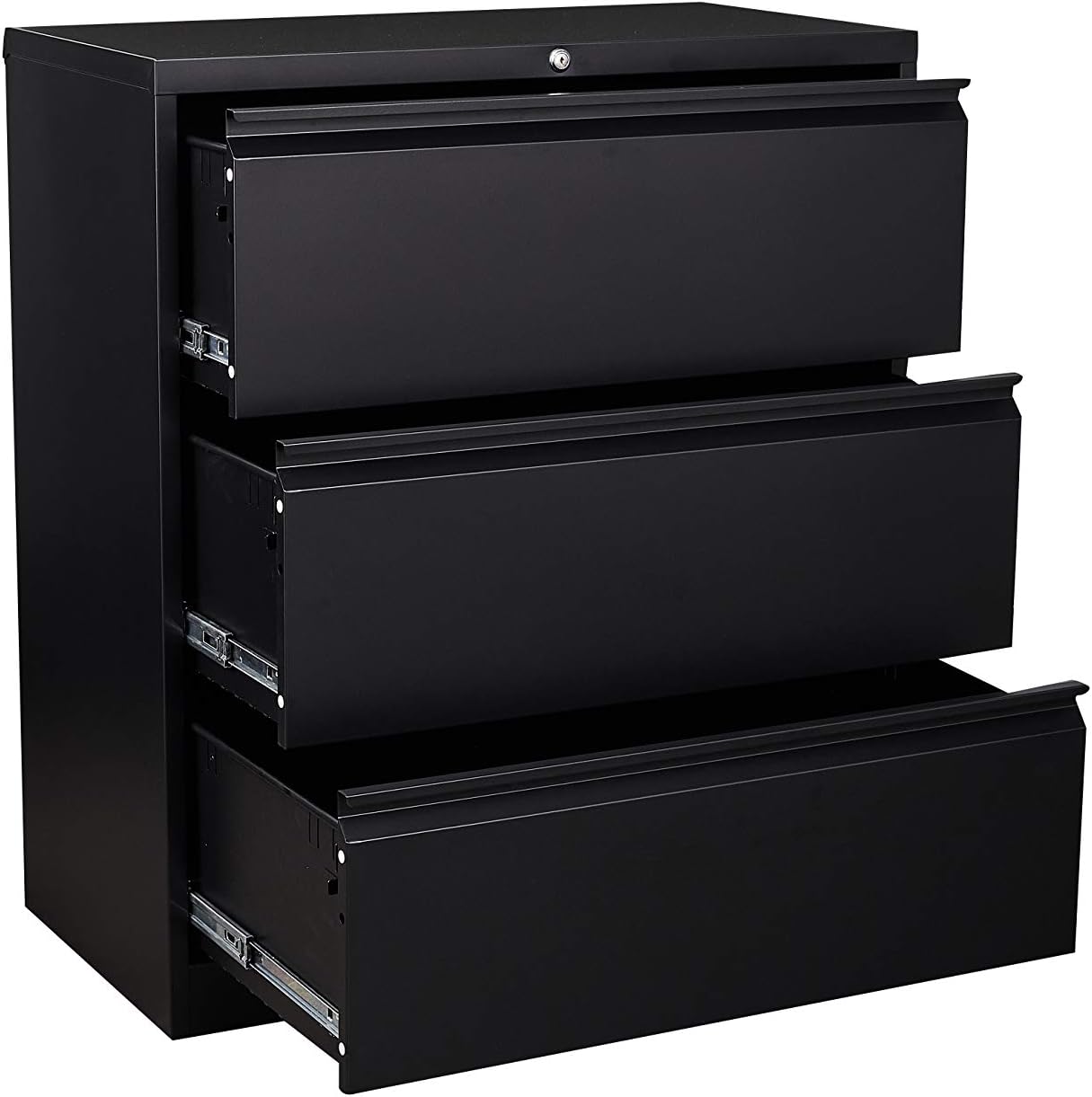 STEELCUBE 3 Drawer Lateral File Cabinet, 3 Drawer Lateral File Cabinet with Lock, Metal Lateral File Cabinet for Home and Office. (Black)