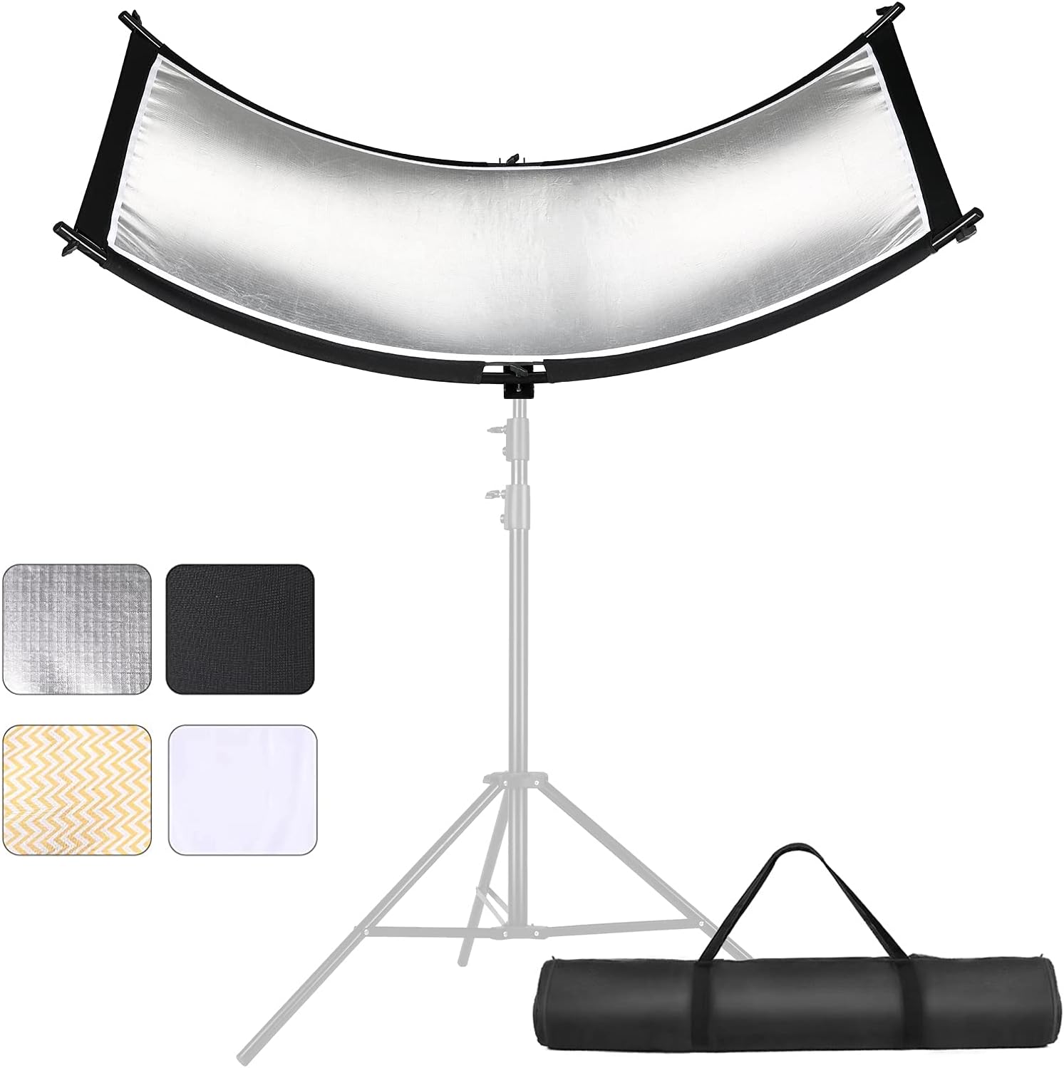 Clamshell Light Reflector/Diffuser,60x24 inch Photography Curved Arclight Lighting Reflector for Photo Portrait Video Studio Shooting,Black/White/Gold/Silver(Light Stand Not Included)