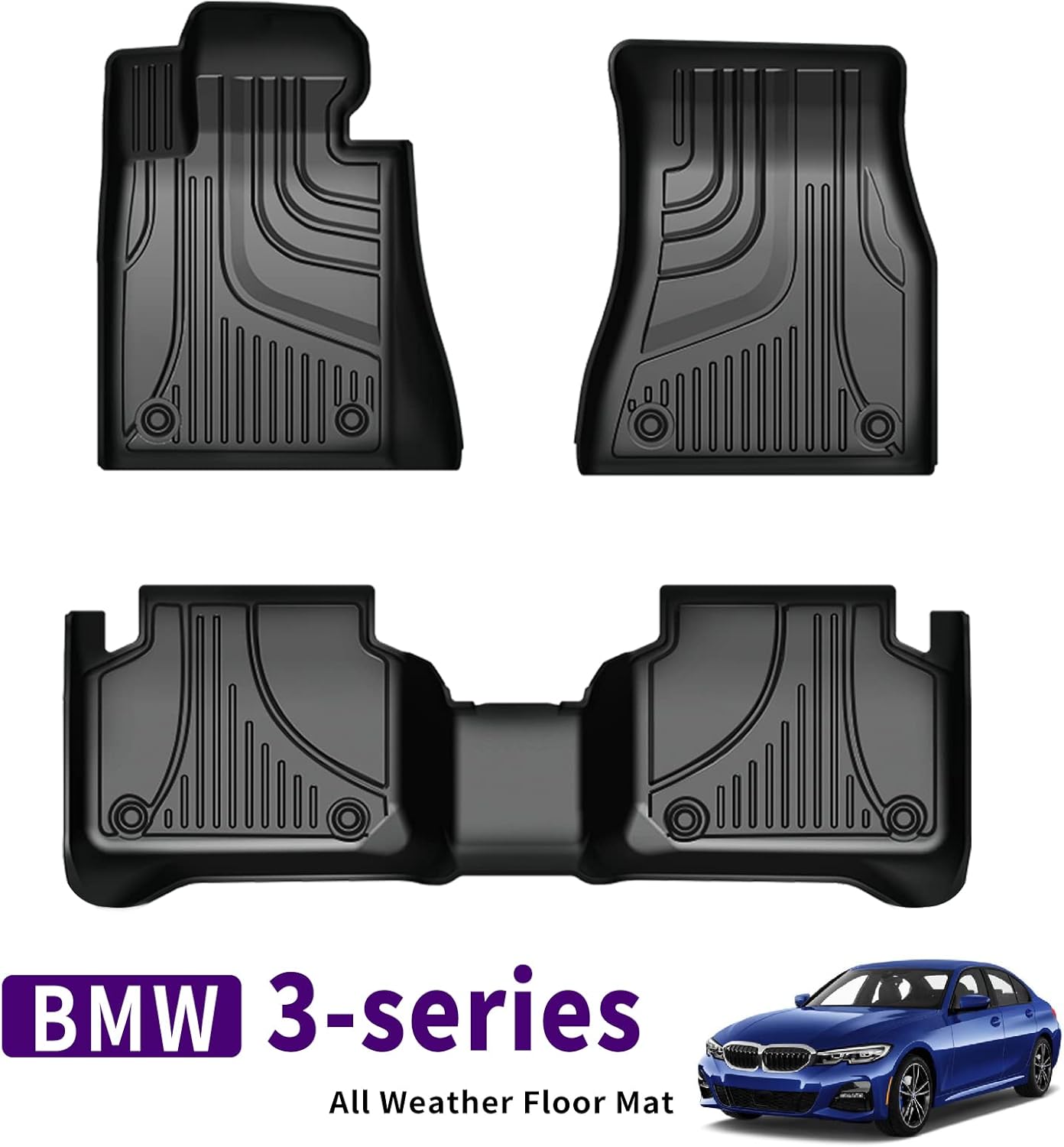 JIAMAOXIN 3 Series Floor Mats Fit for 2020-2021 BMW 3 Series, Unique Black TPE All Weather Protection Car Floor Liners, Include 1st and 2nd Row Front & Rear Car Liners