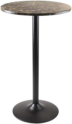 Pemberly Row Round Faux Marble Top Pub Table in Black
