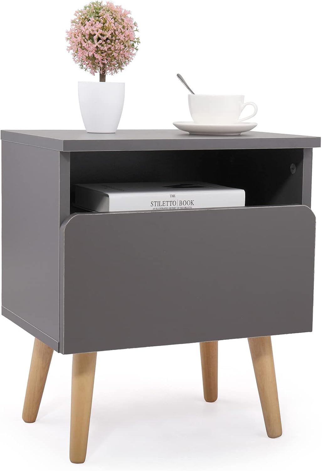 Sofa Side Table,Flip Top Open Narrow End Table with Storage Shelf for Small Spaces Bedside Nightstand for Living Room,Bedroom