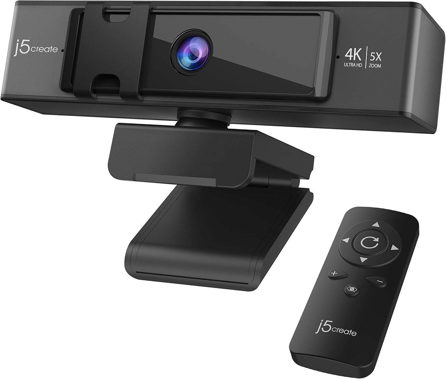 j5create 4K Ultra HD Webcam with 5X Digital Zoom, Privacy Cover, Low Light Enhancement, Dual High-Fidelity Microphones, Remote Control, USB-C | for Video Conferencing, Online Classes, Live Streaming