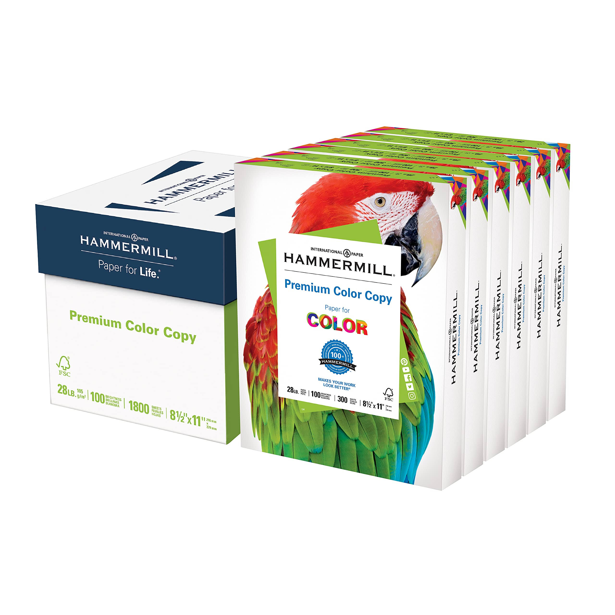 Hammermill Paper, Premium Color Copy Poly Wrap, 28lb, 8.5x11, Letter, 100 Bright 1,800 Sheets/6 Pack, (102700C) Made in The USA
