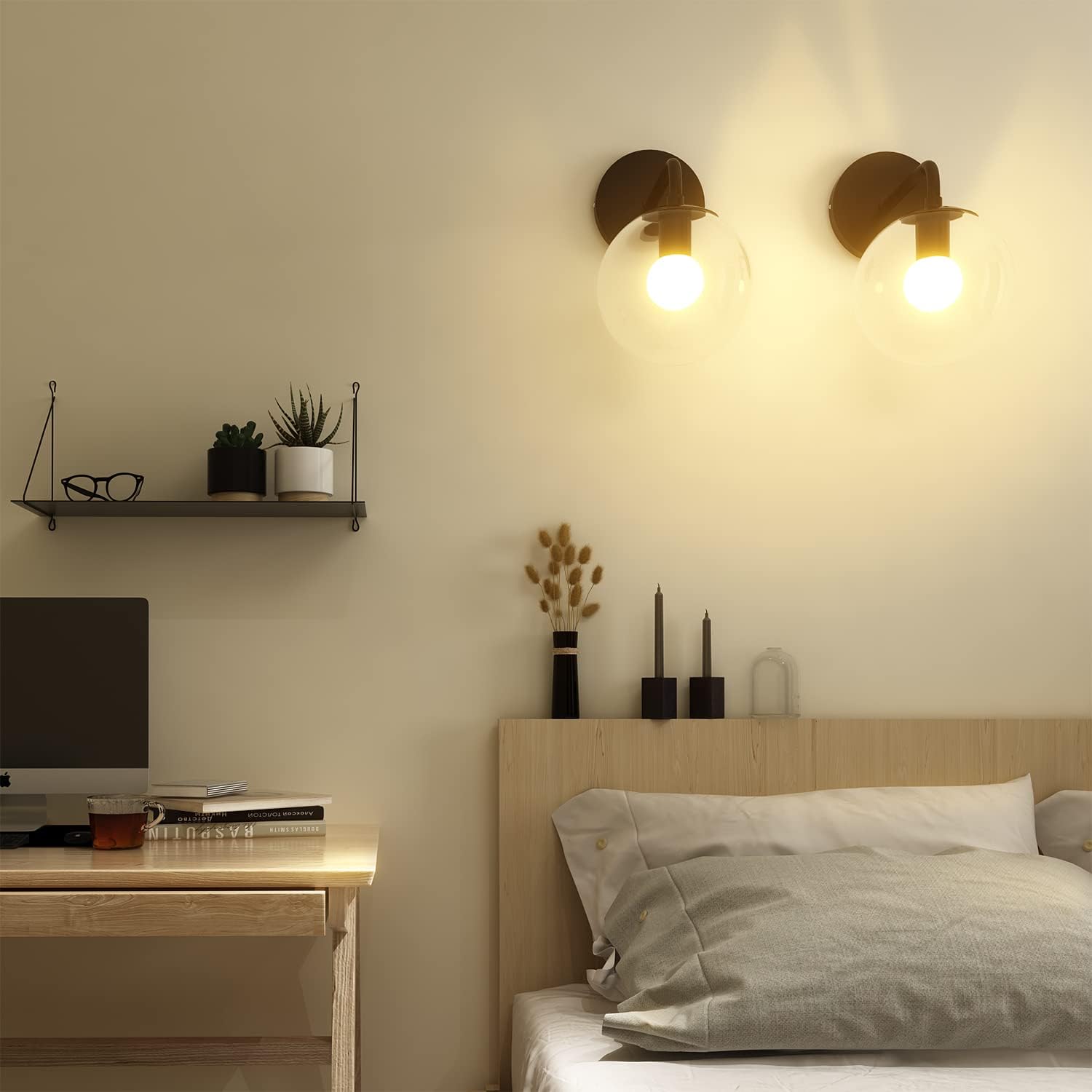 AWQM Wall Sconce Set of 2, Industrial Globe Wall Lamp Exquisite Wall Light Fixture for Bedroom Bathroom Living Room Vanity Hallway, Black (2 Piece)