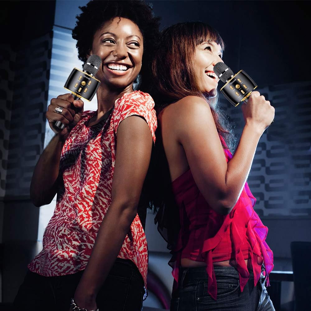 Karaoke Microphone,2700mah Duet Version Bluetooth Microphone Wireless, with 2.1 Channel 12W Dual Speaker, Portable Handheld MIC & Speaker, Microphone for Singing Pack of 2