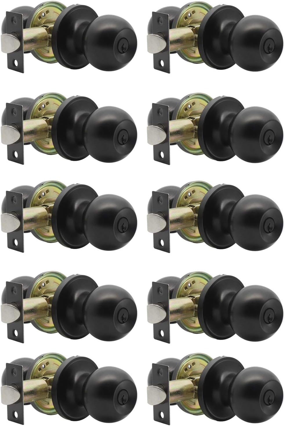 Probrico Matte Black Hall/Closet Door Knobs, Round Ball Passage Door Knobs for Interior Door, Keyless Non-Locking Door Handles, 5 Pack Pack of 2