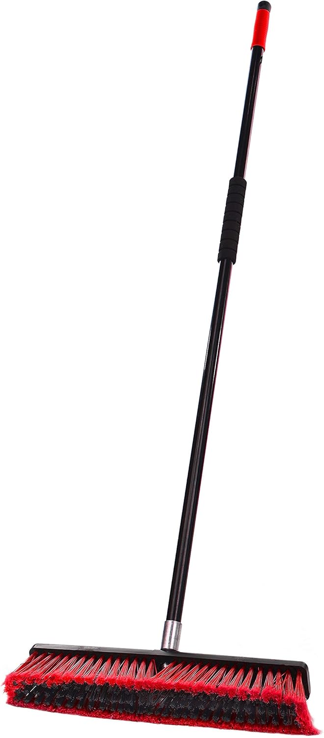 Alpine Industries 2-in-1 Smooth-Surface Squeegee Push Broom - Heavy Duty Long Handle Sweeper - Wide Cleaner Head with Softer Durable Bristles