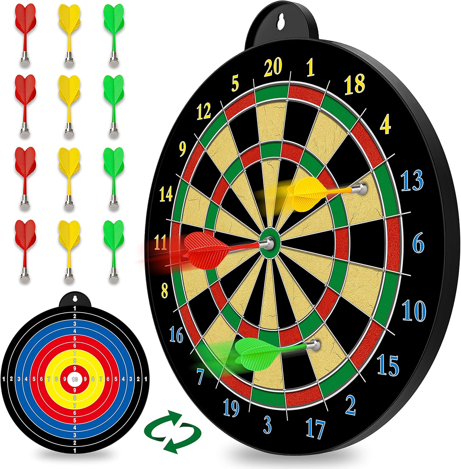 Magnetic Dart Board - 12pcs Magnetic Darts (Red Green Yellow) - Excellent Indoor Game and Party Games - Magnetic Dart Board Toys Gifts for 5 6 7 8 9 10 11 12 Year Old Boy Kids Pack of 2