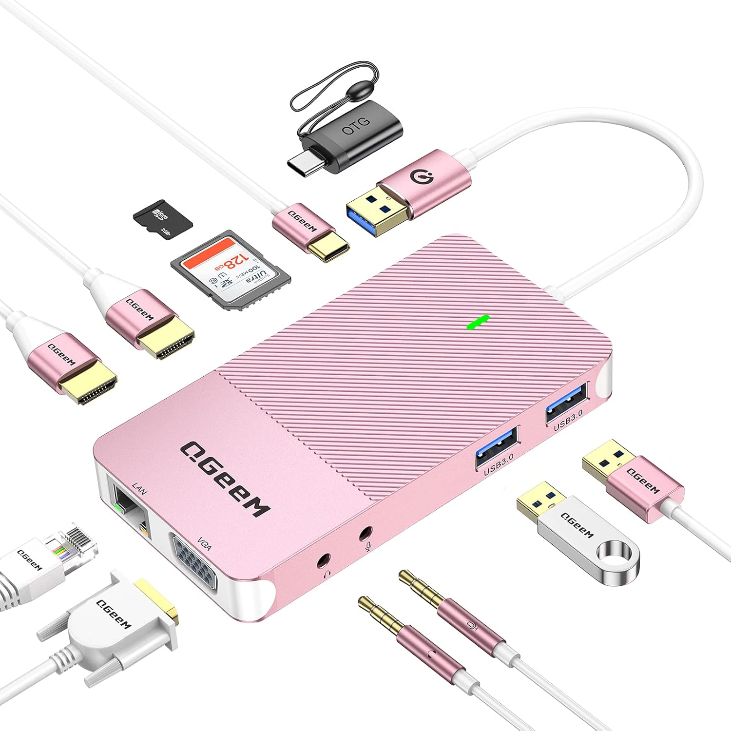 QGeeM USB 3.0 Docking Station, USB C Hub to HDMI Multiport Adapter,USB Hub Dual HDMI VGA Monitor Triple Display Portable Laptop USB Dock Pack of 2