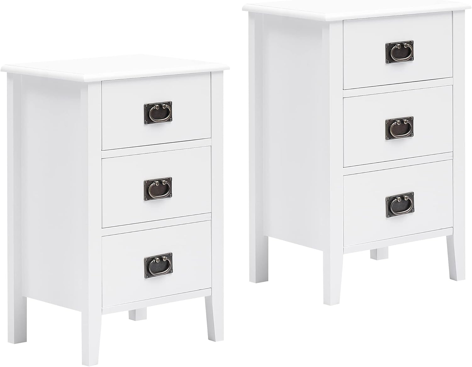 VECELO Nightstands End/Side Tables for Living Room Bedside with Two Storage Drawer, Vintage Accent Furniture for Small Space, Solid Wood Legs, Black