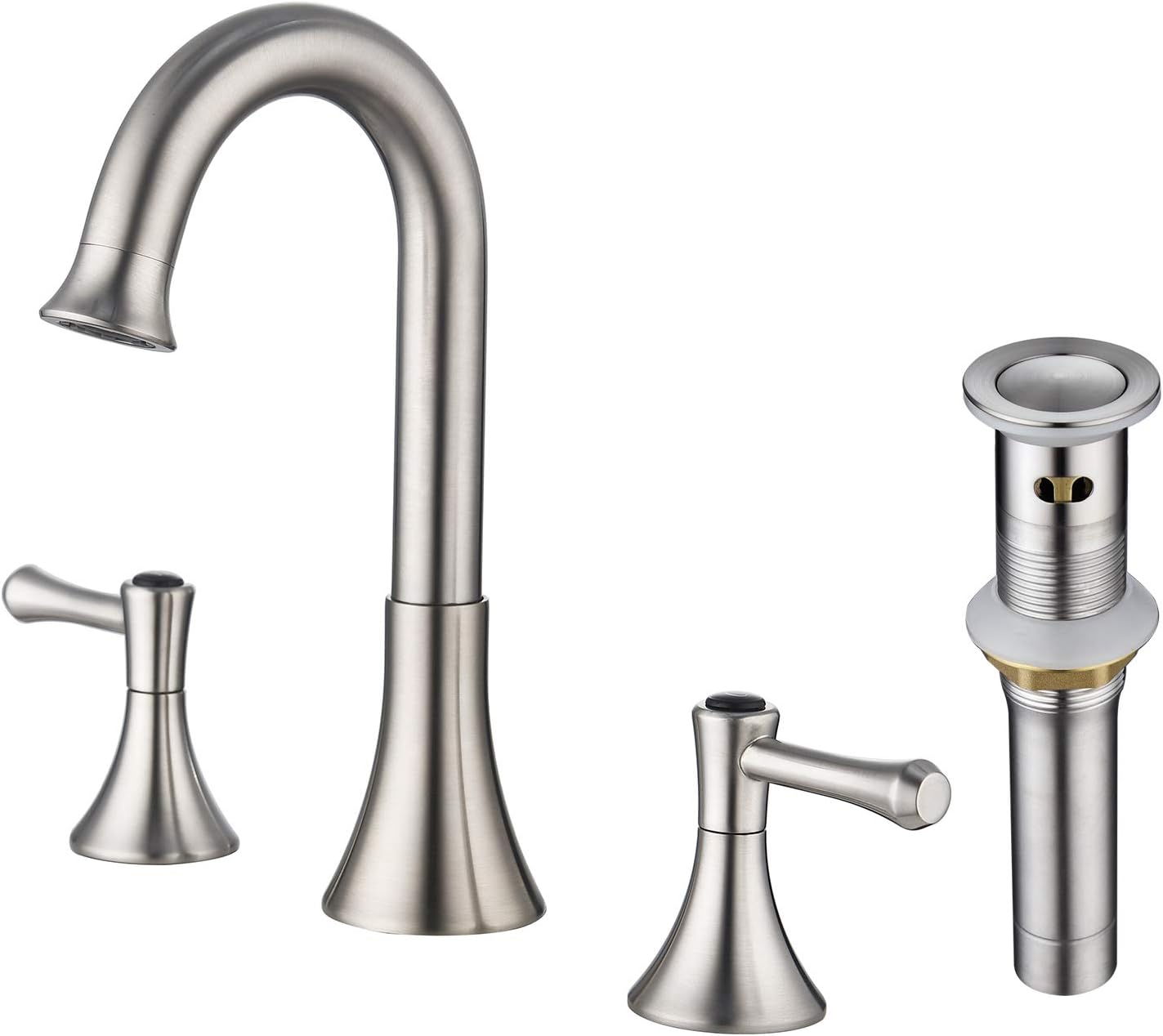 BESTILL 3 Hole Widespread Bathroom Sink Faucet, Pop-Up Drain and Water Supply Hoses Included, Matte Black