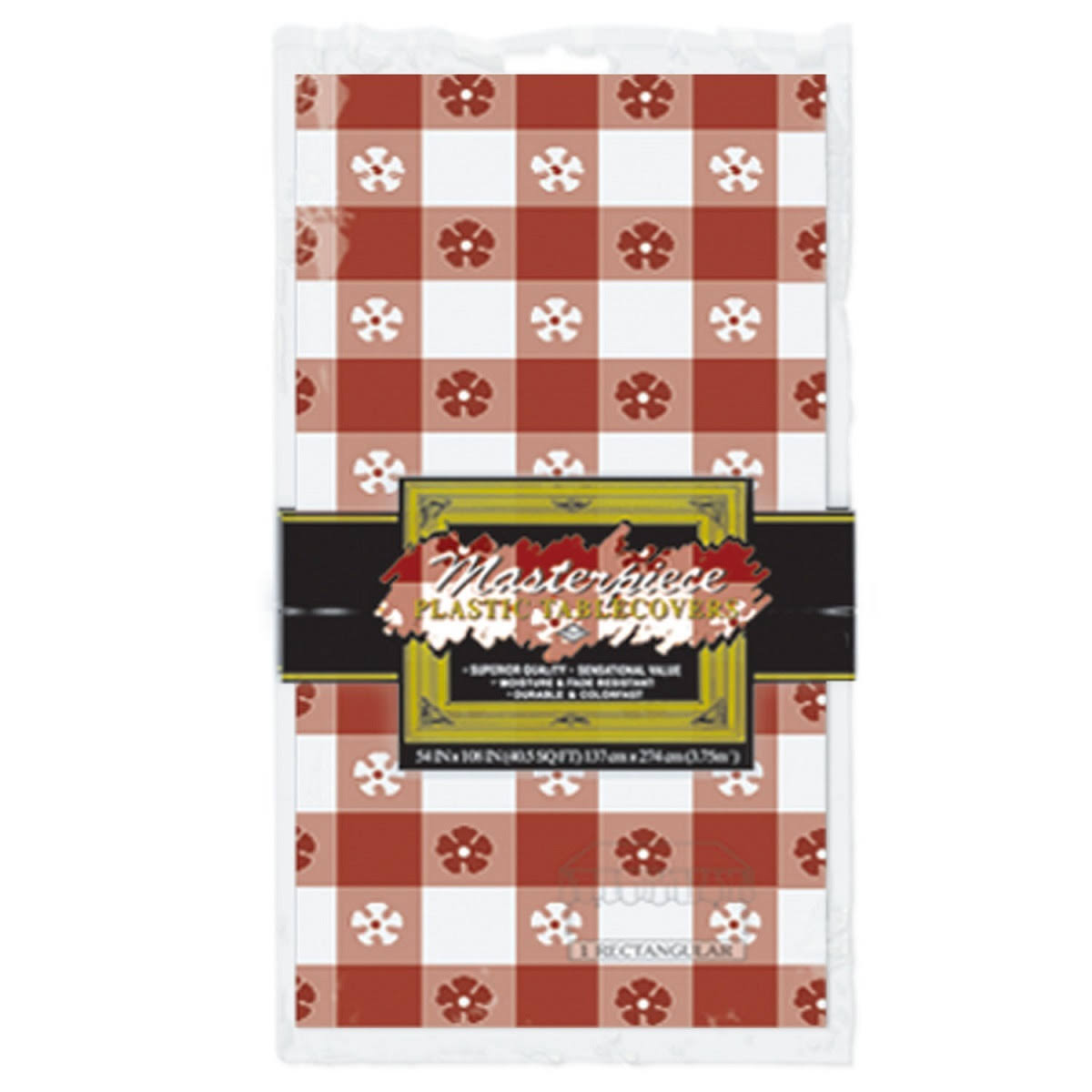 Beistle Club Pack of 12 Red and White Gingham Disposable Plastic Rectangular Decorative Table Covers 108x22
