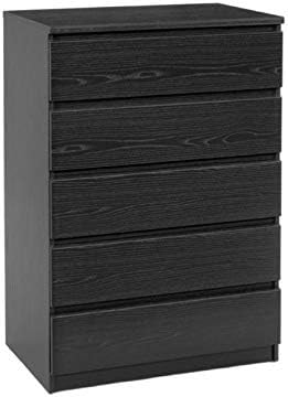 Pemberly Row 5 Drawer Chest in Black Woodgrain