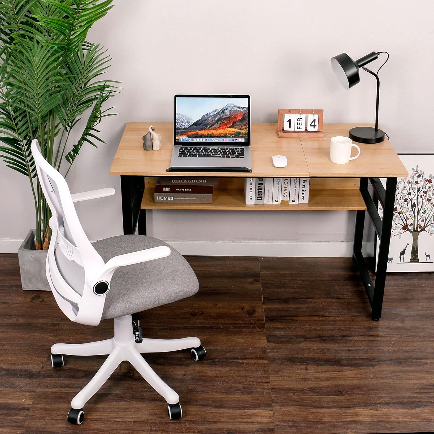 FULLWATT Modern Drawing Table Drafting Desk with Storage Shelf 47inch Computer Desk Craft Workstation with Tiltable Tabletop for Reading, Writing, Artist Pack of 2