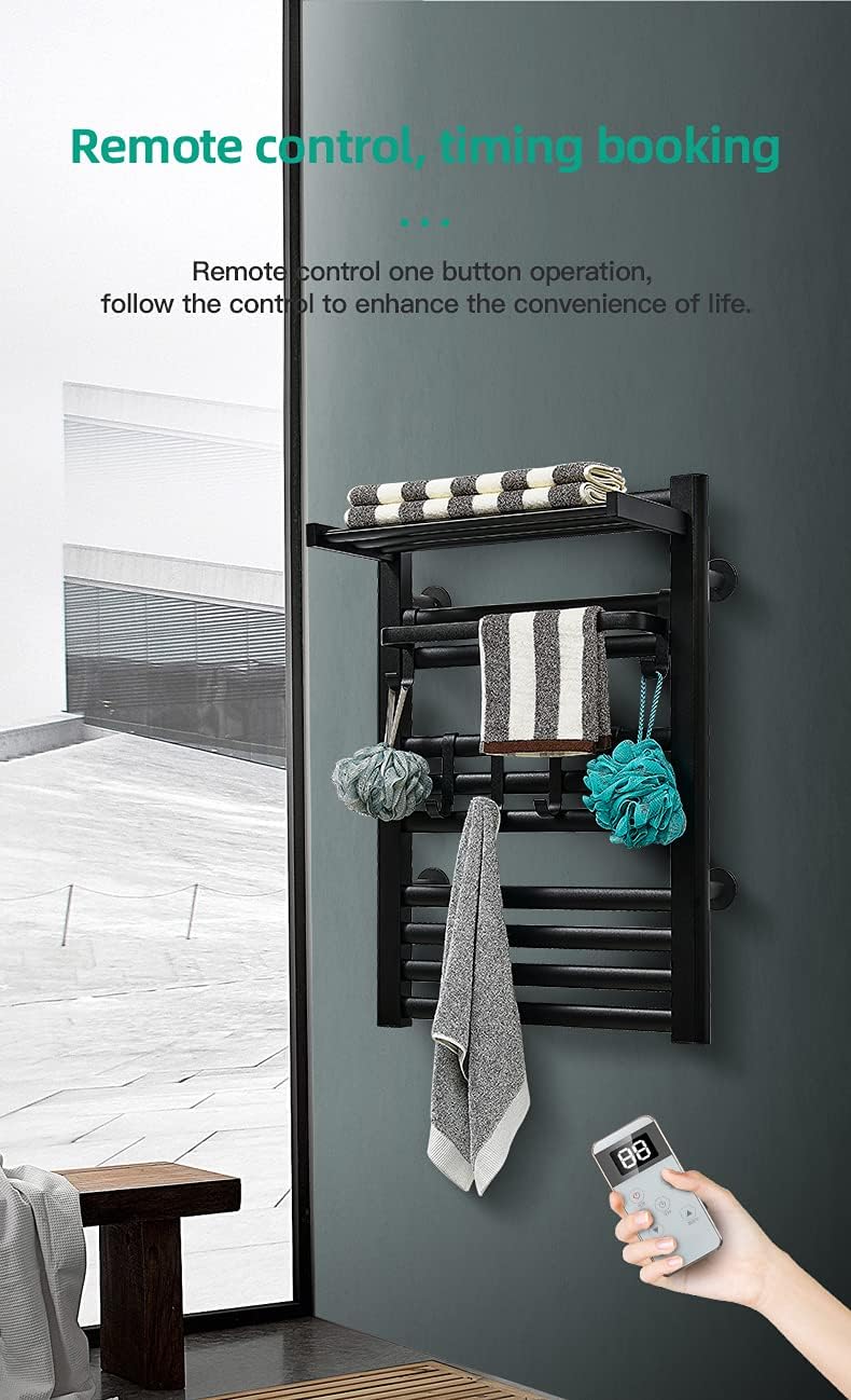 Jdistance Home Bathroom Constant Heat Towel Heater Smart Electric Towel Rack Constant Temperature Electric Heating Towel Drying Rack Black (35.4x22.4)