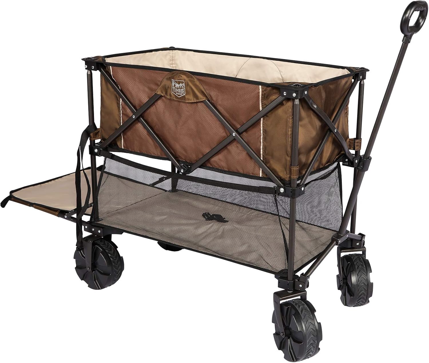 TIMBER RIDGE Folding Double Decker Wagon Heavy Duty Collapsible Cart with Big Wheels for Beach Shopping Garden