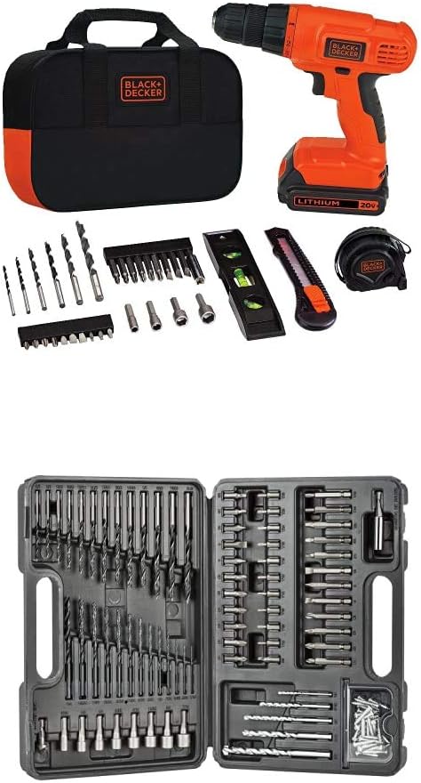 BLACK+DECKER 20V MAX Drill & Home Tool Kit, 34 Piece (BDCD120VA) , Orange