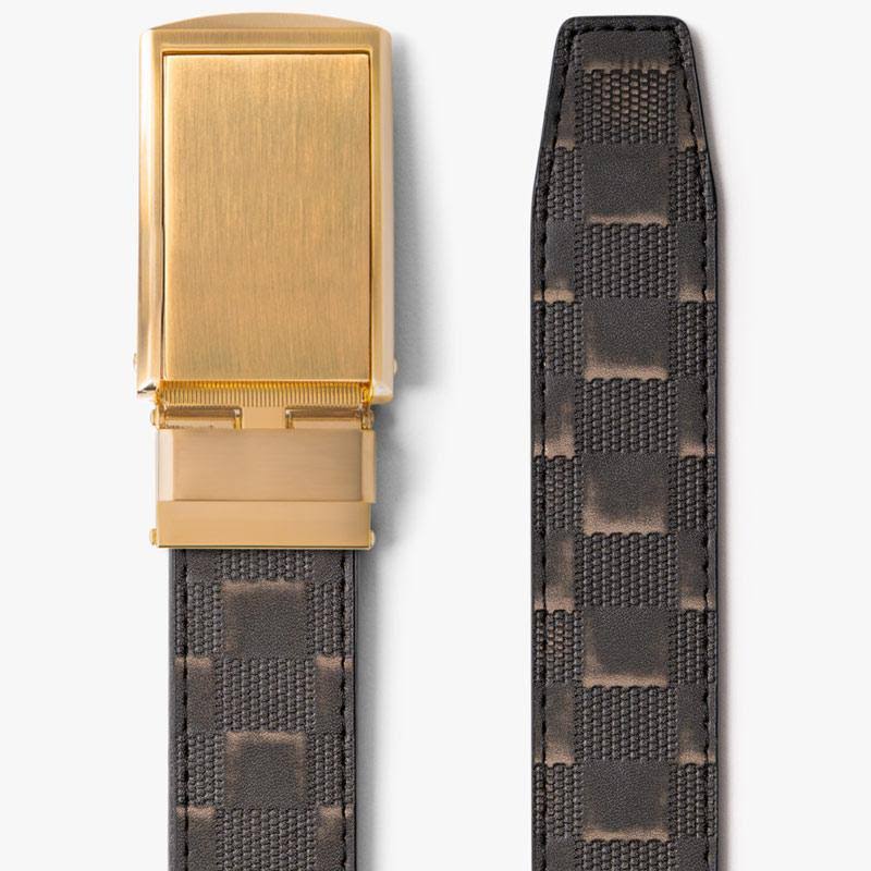 SlideBelts | Distressed Black Checkered Belt Gold Up to 48x22
