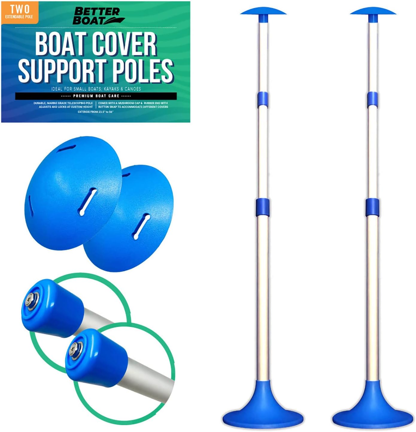 Boat Cover Support Poles 2 PK Support Systems - Two Adjustable Small to Large Posts Boat Cover Pole for Jon Boat Pontoon Boat Cover Aluminum Boat Tarps Bimini Tops Marine Grade Pack of 2