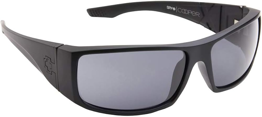 SPY Cooper XL, Rectangular Wrap Sunglasses, Color and Contrast Enhancing Lenses, Matte Black - Grey Polarized Lenses
